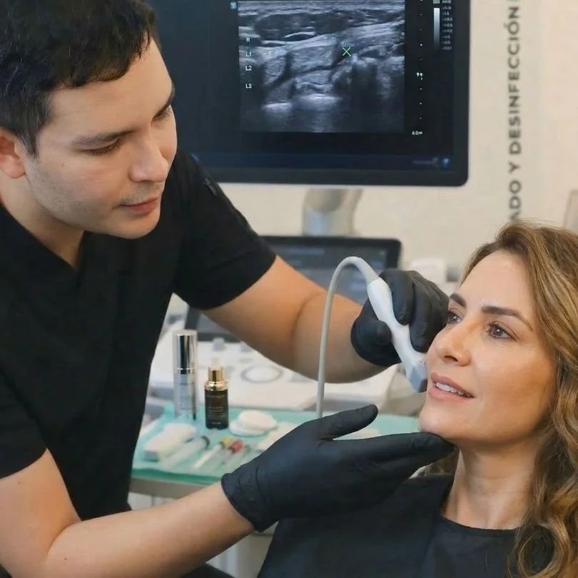 Dr. Jorge Vives performing an ultrasound-guided dermal filler procedure