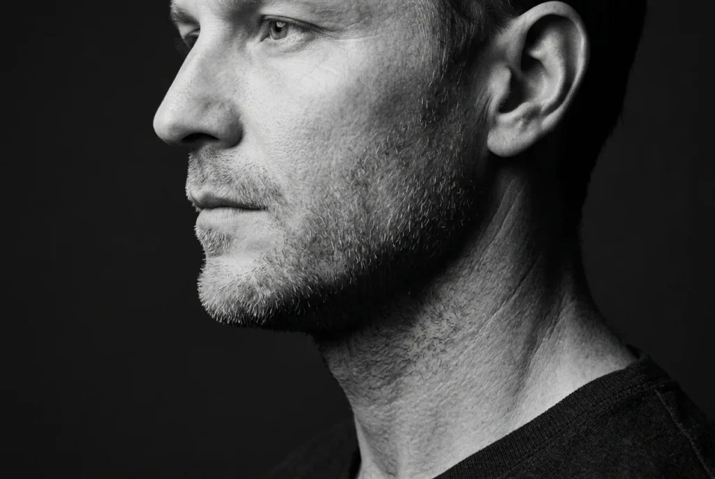 Man's jawline and neck in profile
