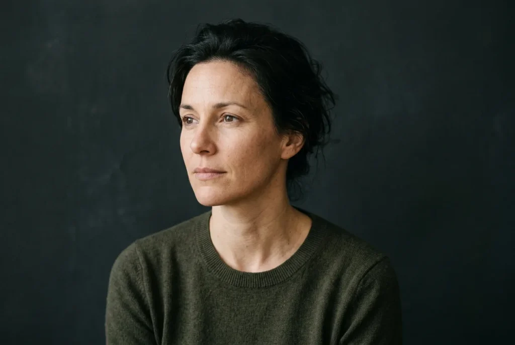 Woman's face in three-quarter view, with natural skin texture