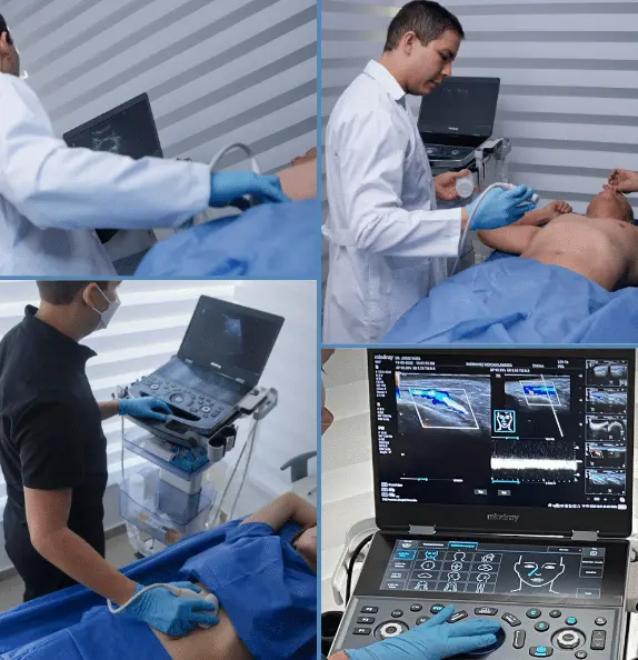 El Dr. Jorge Vives realiza una ecografia de abdomen total y revisa las imagenes en su equipo Mindray