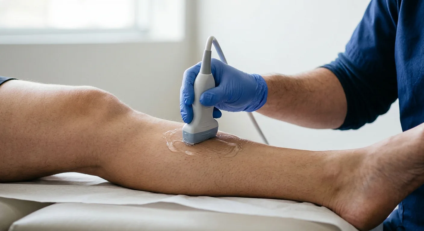 Probe on the calf during a leg venous Doppler